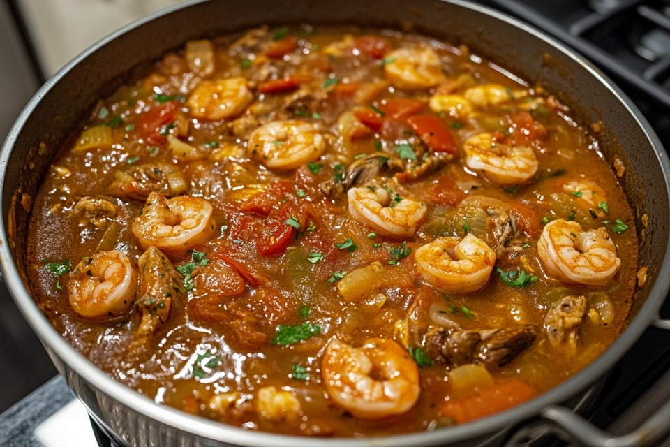 Top-down view of a bowl of delicious soup, showcasing its vibrant colors and textures.