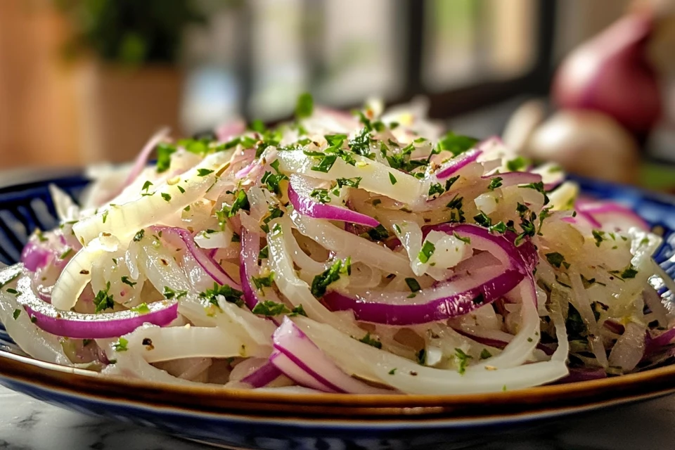 Freshly sliced salad onion on a cutting board