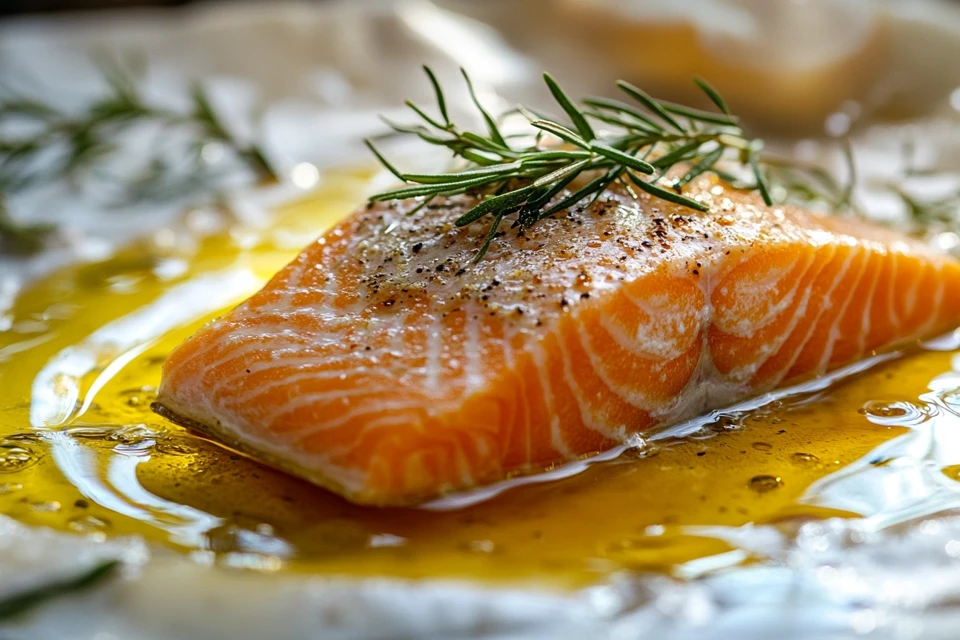 Grilled salmon fillet and roasted sweet potato pieces on a plate.