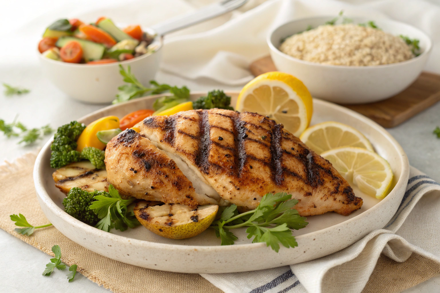 Least fattening way to cook chicken, featuring poached and baked chicken breasts