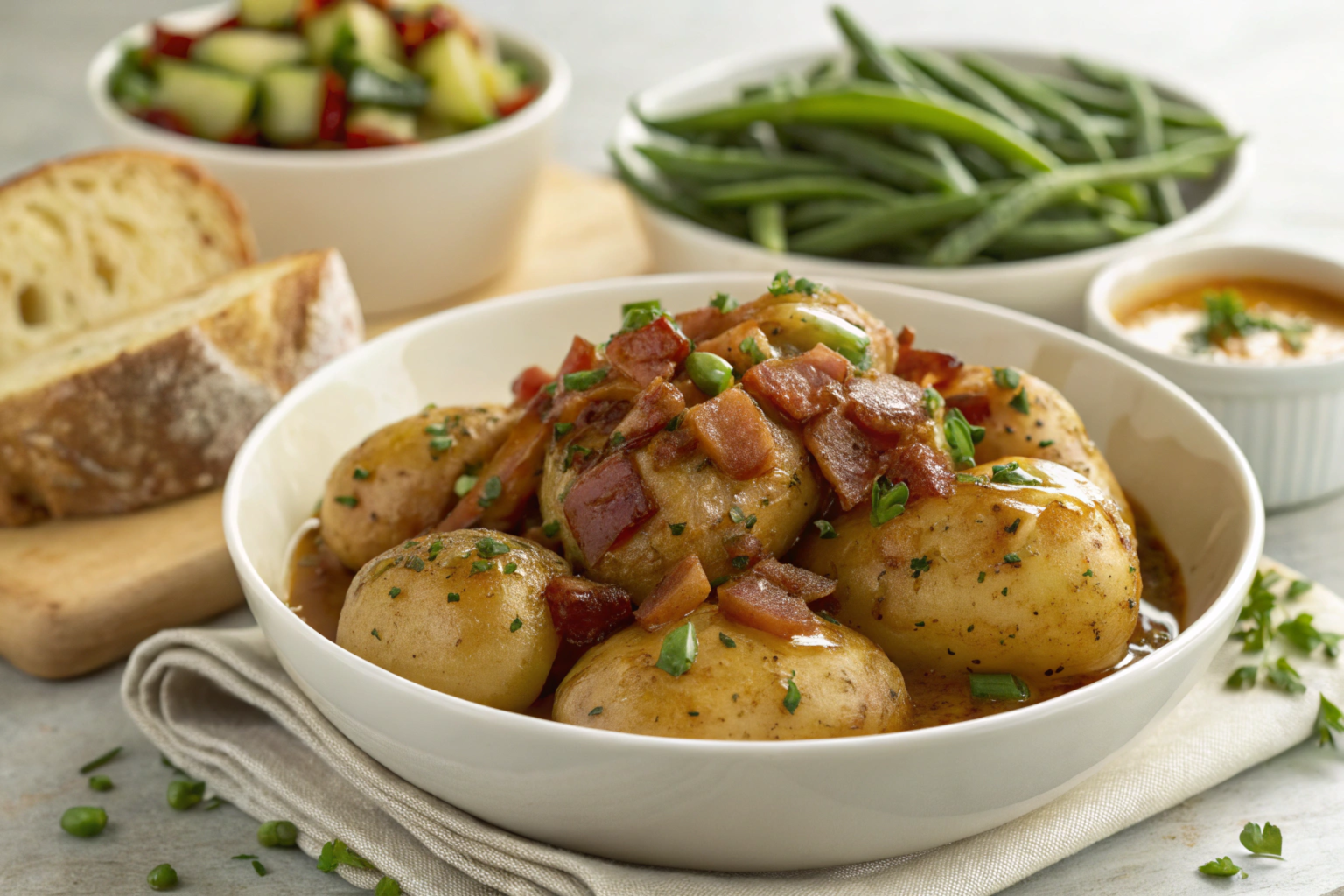 Skillet with smothered potatoes, onions, and bell peppers