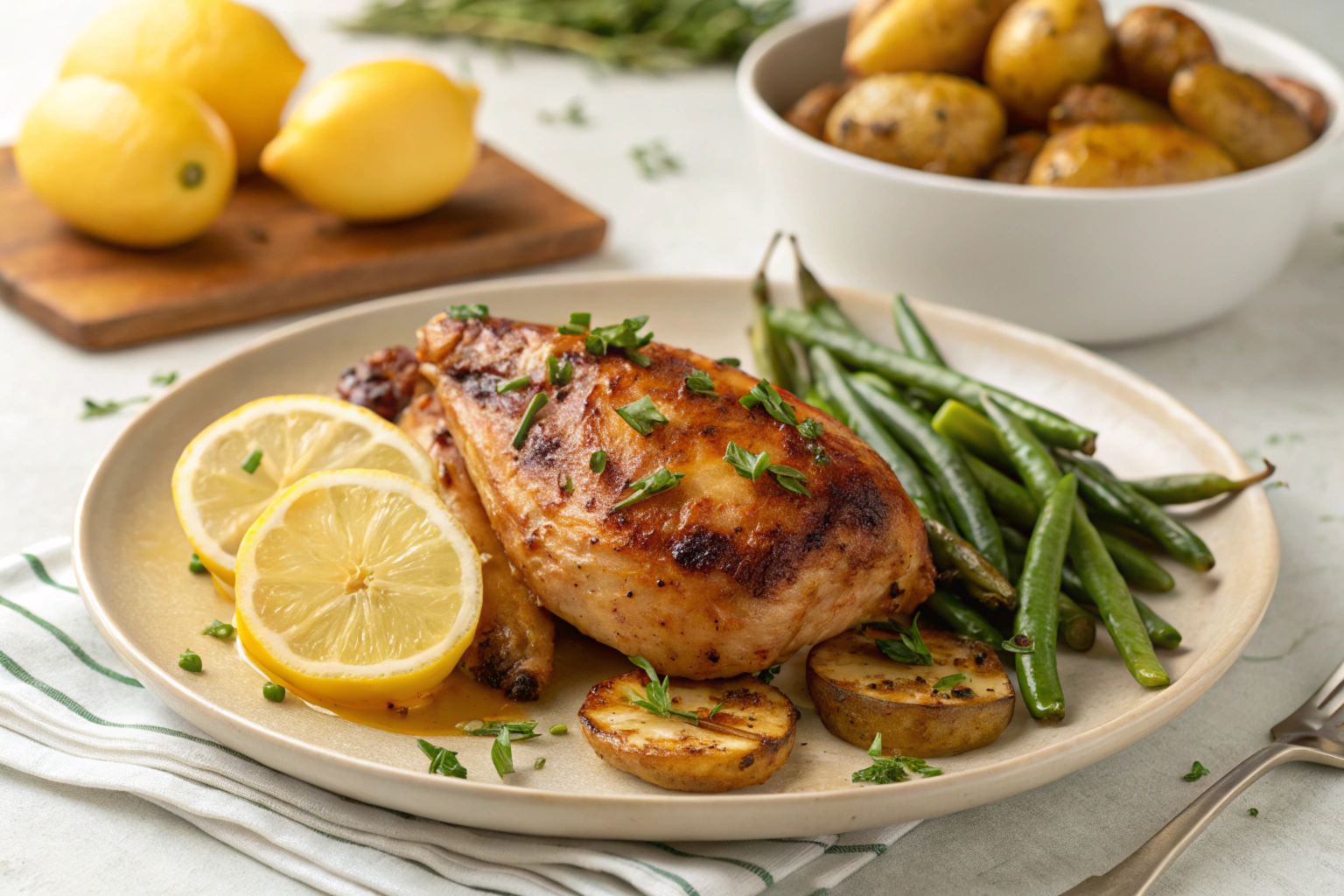 Perfectly juicy roasted chicken with golden crispy skin